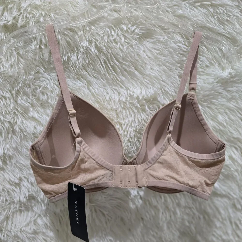 Natori 136059 Sheer Jacquard Full Fit Contour Underwire Bra Beige Floral 34DD.